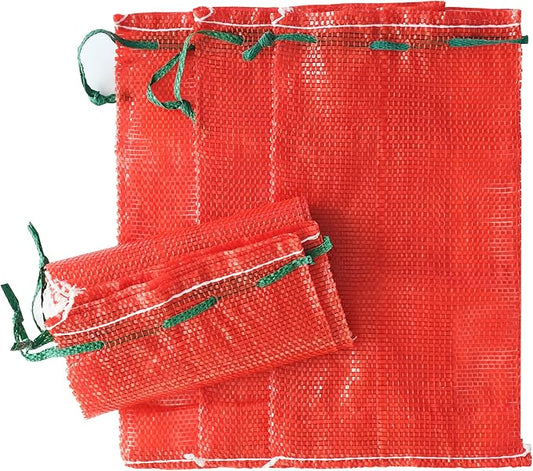 10 lb Mesh Onion Bags 100pcs, 11"×18" Mesh Produce Bags Hanging Reusable Breathable Vegetable Storage Net Bag with Drawstring for Onions Potatoes Citrus Crawfish, Red (Pack of 100)