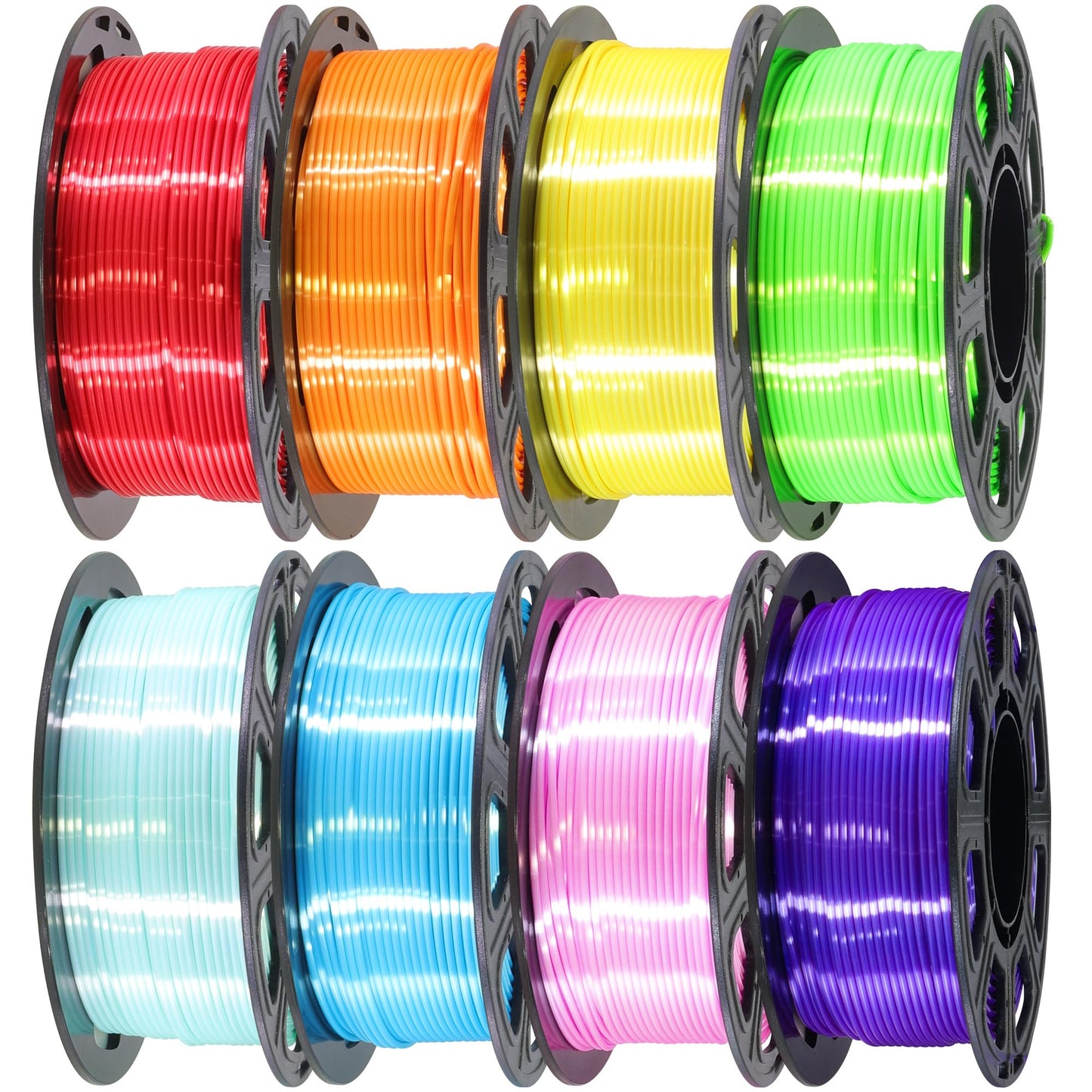 1.75mm Silk Shiny PLA 3D Printer Filament 8 Bright Colors Bundle: Silk Yellow/Lime Green/Orange/Sky Blue/Pink/Cyan/Red/Purple, Each Spool 250g, Total 2Kg 3D Printing Material, 250g x 8 Spools