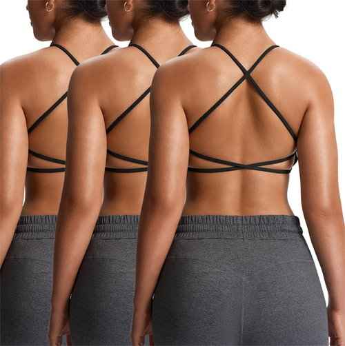 Aoxjox Women's Workout Sports Bras Fitness Ivy Low Impact Bra Yoga Crop Tank (Black 3 Pieces Pack, Large)