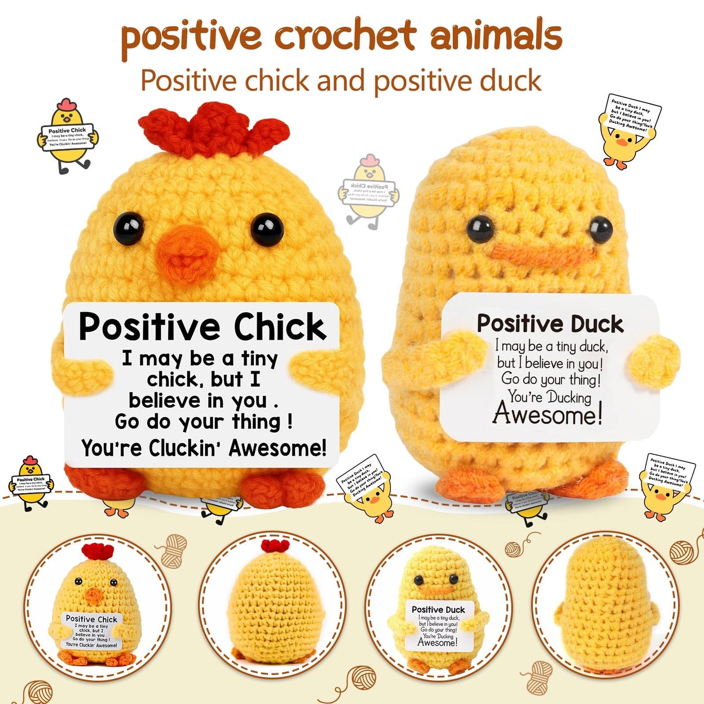 YVMOOEC Positive Crochet Animals, Positive Potato Christmas Birthday Gifts for Women Men Office Desk Decor Best Friends, 4PCS Emotional Support Crochet (4 PCS)