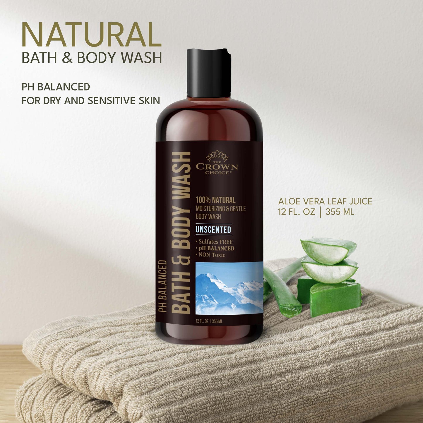 Natural Body Wash for Women, Men & Kids - Fragrance Free Body Wash - 12oz pH 5.5-Best pH Balance-Liquid Soap for All Skin Types-