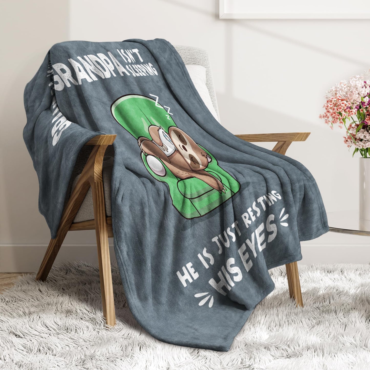 Funny Grandpa Gifts, Birthday Gifts for Grandpas, Grandpa is Not Sleeping Blanket, Funny Gift Blanket for Grandpas Grandfather from Grandkids 60" x 50"