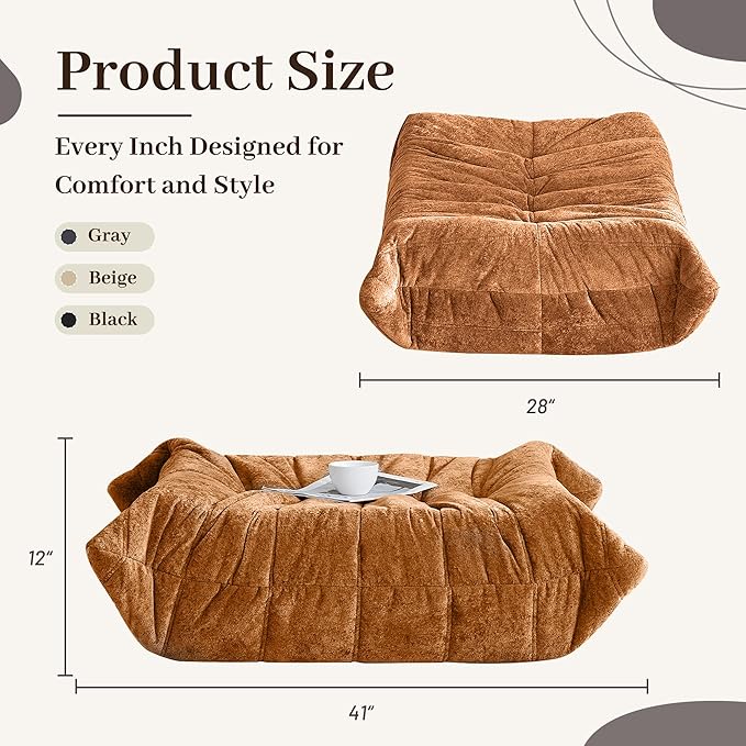 HABUTWAY Bean Bag Ottoman,Foot Rest,Fireside Chair Memory Foam Lazy Bean Bag Sofa for Living Room,Bedroom,Dorm,Office (Ottoman-Brown)
