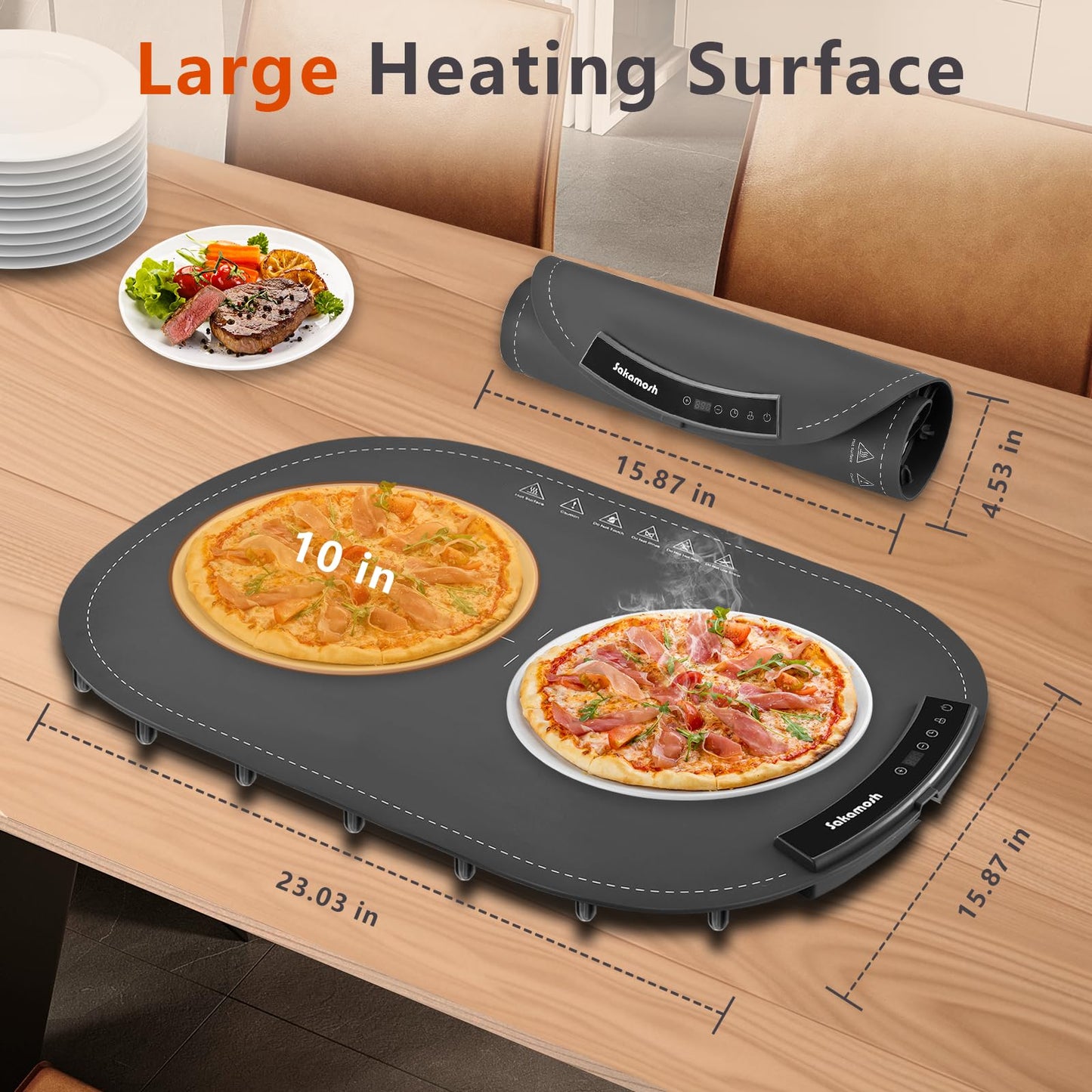 Electric Warming Mat for Food, 23"*16" Warming Tray with 7 Adjustable Temp, 10s Fast Heating, 4 Timer Settings, Child Lock, Portable Silicone Food Warmer for Gatherings, Parties, Home Daily Use, Grey