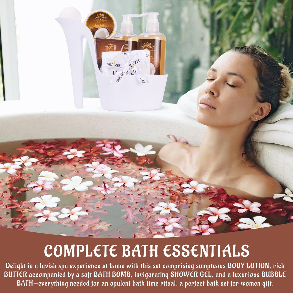 Luxury Spa Gifts for Women – 8 Pc Coconut Scented Bath and Body Set with Bubble Bath, Lotion & More – Luxury Self Care Kit for Wife, Mom, Best Friend, Girlfriend, Anniversary Gift by Draizee