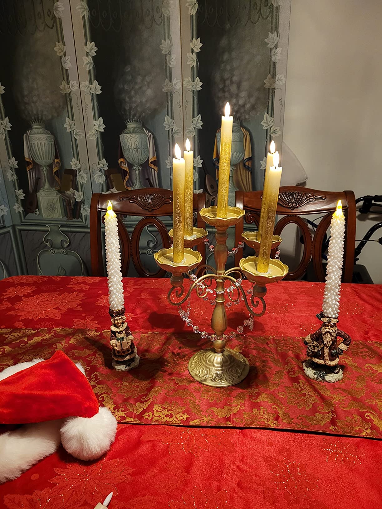 Wondise Gold Flameless Taper Candles with Timer & Remote, 9 Inch Battery Operated LED Flickering Window Candle for Christmas Thanksgiving Decorations, Set of 6