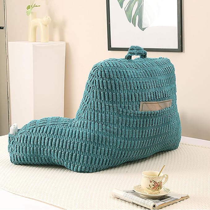 PAJEO Reading Pillow for Sitting in Bed, Large Backrest Reading Pillow with Arm Rest,Back-Rest Support Cushion for Sit Up on Couch, Sofa, and Floor, Dorm Essentials (Dark Green Corduroy, Large(19"))