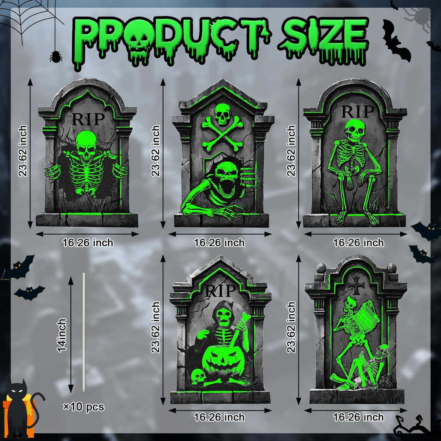 Halloween Foam RIP Graveyard Tombstones (5 Pack), Halloween Decorations Outdoor Tombstone Yard Sign with Stakes for Cemetery Yard Lawn Party Decor