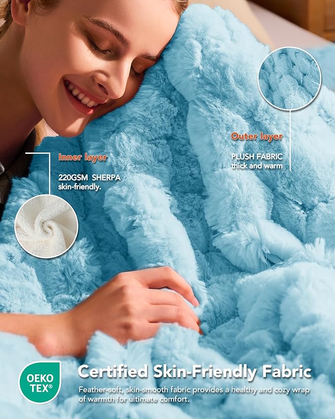 Homemate Electric Heated Throw Blanket - 50"x60" Luxury Faux Fur Heating Bed Blankets with 10 Heating Levels 8 Hours Auto Off Fast Heating Over-Heated Protection Ultra Soft Warm Flannel ETL Certified