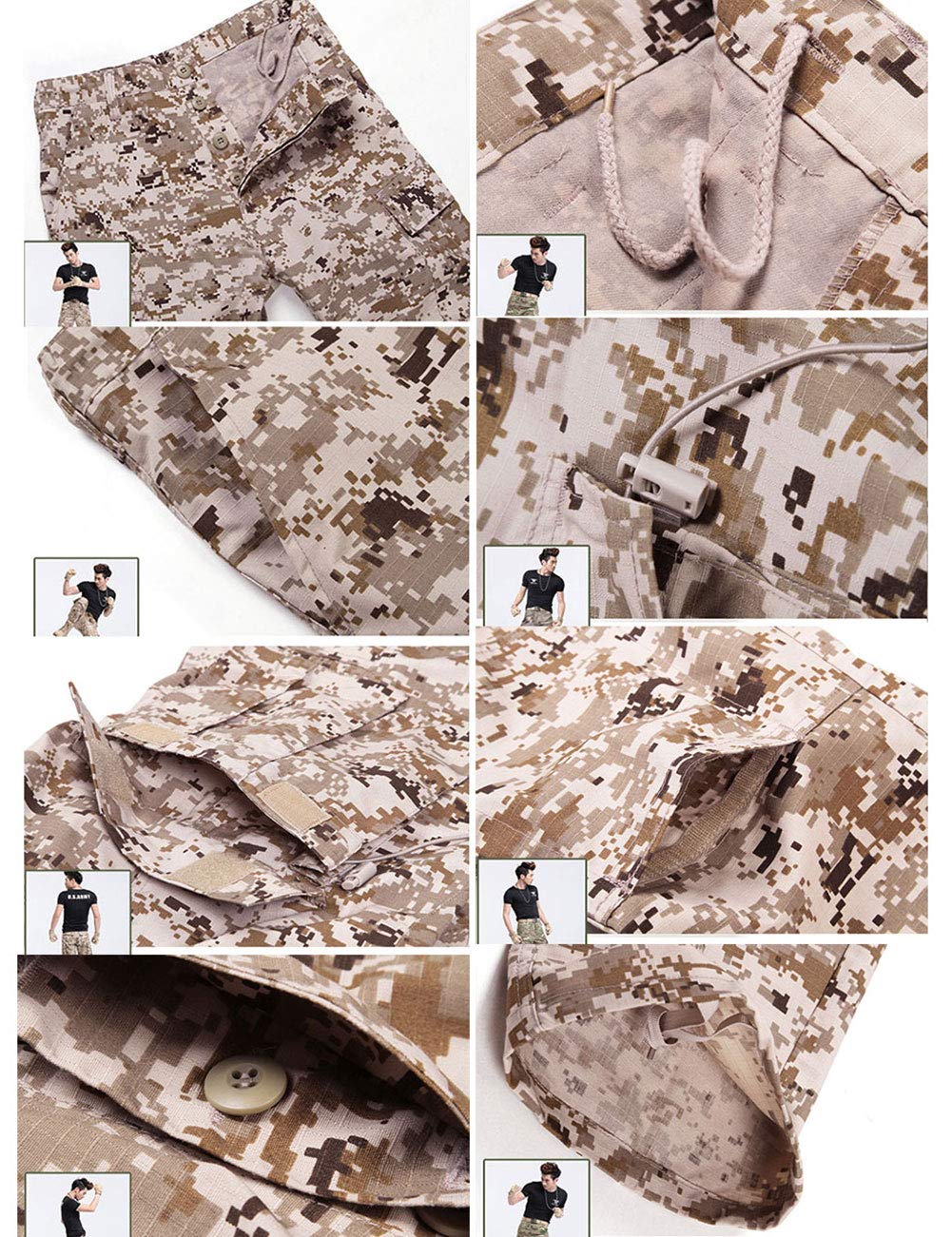 ZLSLZ Men's Military Tactical Casual Camouflage Multi-Pocket Cargo Pants Trousers (XL/W36, Desert Camo)
