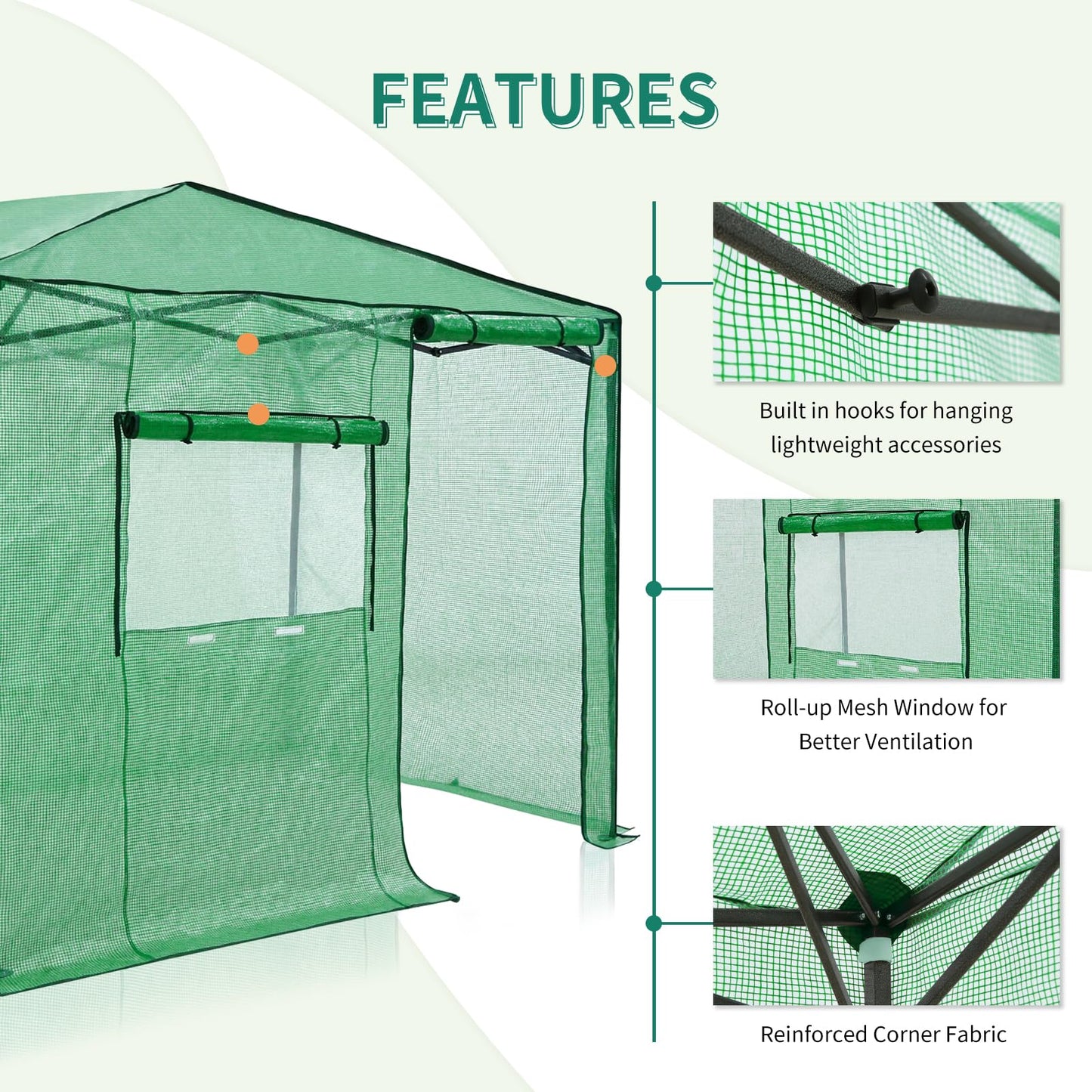 EAGLE PEAK 6x8 Portable Walk in Greenhouse, Pop Up Indoor Outdoor Greenhouse, Green House Kit with Zippered Roll-Up Doors and Windows, Side Door Design, PE Cover, Clear/Green