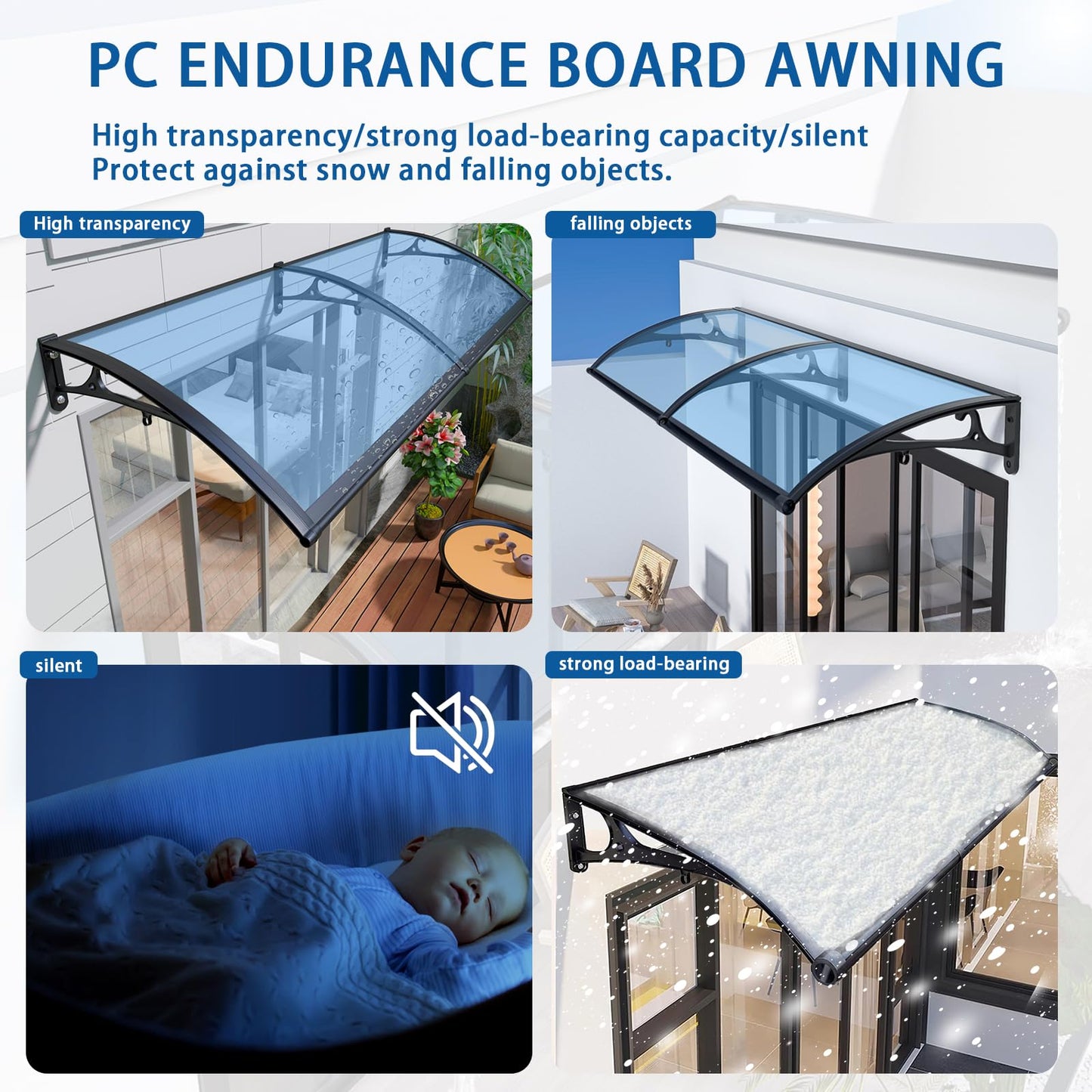 Awning for Door Entrance - Aluminum Bracket awnings for Doors Canopy Metal awnings for Windows Outside Front Doors/Window Overhang porches 24x32in Awning Canopy for Patio/Deck/Cellar UV/Rain