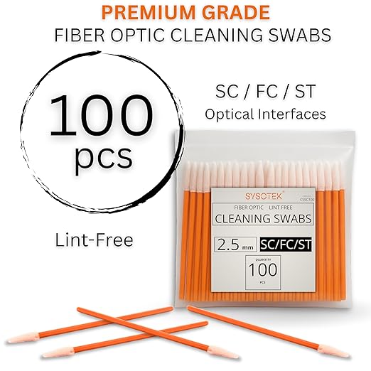 Fiber Optic Cleaning Swabs - 100 Pack - SC 2.5mm - for Cleaning Optical Components. Lint Free Anti-Static Swabs, Cleaning Stick for Ports and Adapters, SC Connector Cleaner Tool for Field Use