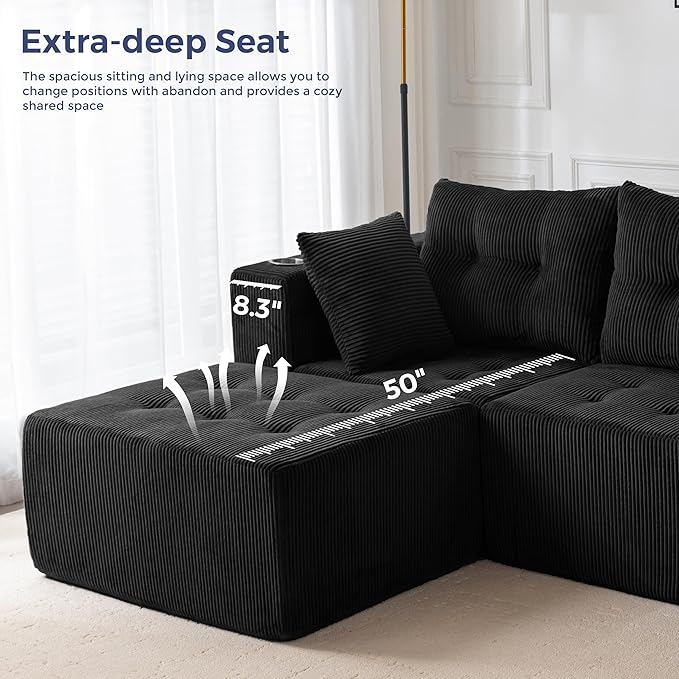 MAXYOYO Modular Sectional Sofa Couch, L Shaped Modern Cloud Couch with 1 Ottoman, Sofa in A Box, Tufted 4-Seat Boneless Sleeper Chair for Living Room, No Assembly Required, Black