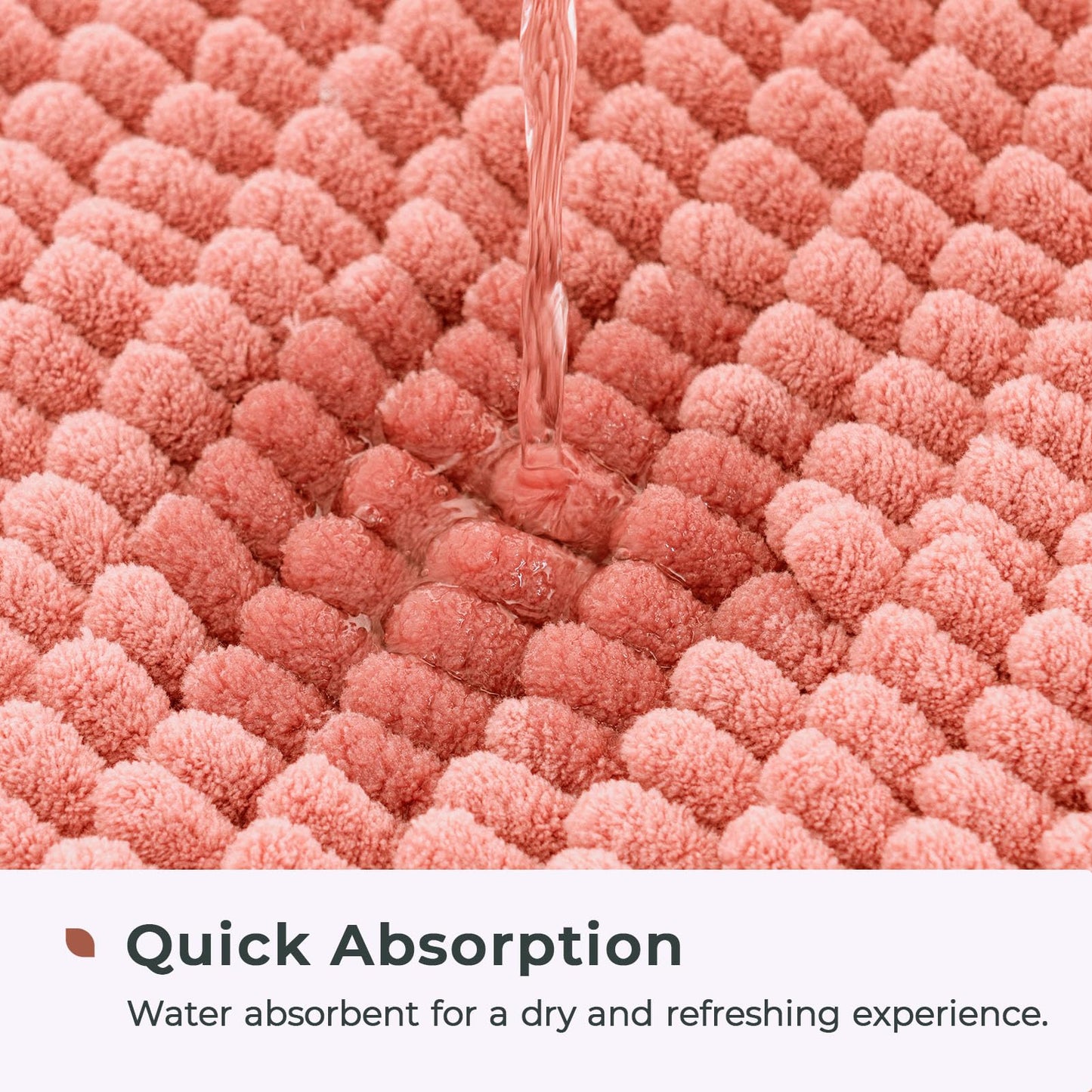 FRESHMINT Chenille Bathroom Rugs Mat 24"x17",Non-Slip Bath Mat for Bathroom Floor & Bathtub, Washable Soft Shower Shag Bath Rugs, Durable Fluffy Thick Water Absorbent Microfiber Shower Mat, Coral