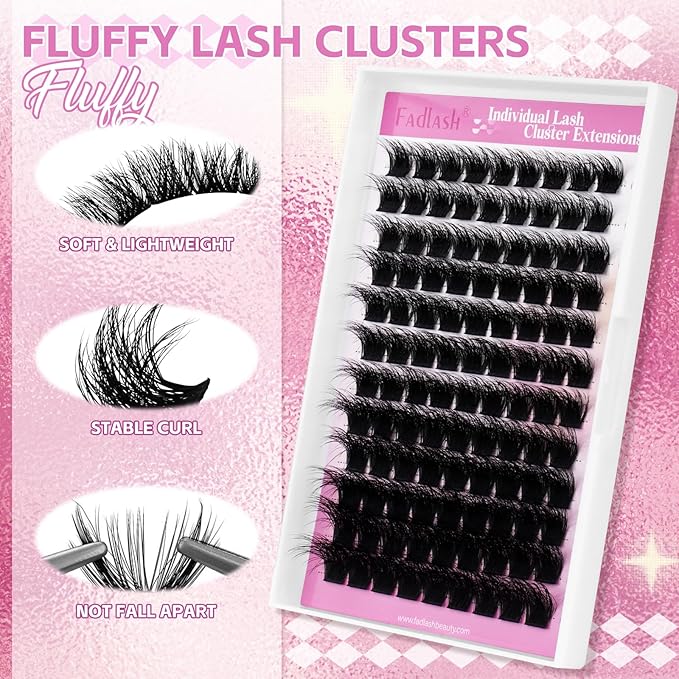 FADLASH Lash Cluster Eyelash Extensions 12-18mm Individual Cluster Lashes D Curl DIY Lash Extension Clusters 3D Effect Eyelash Clusters Volume (Y01-3D-Mix12-18)