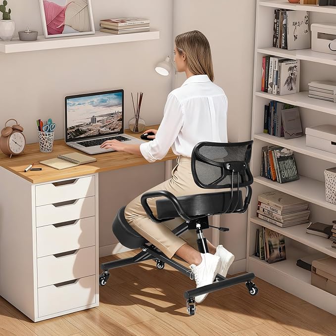 Kneeling Chair, Ergonomic Kneeling Chair with Back Support, kneelings Office Chairs with Adjustable Height and Lumbar Support for Banking Meeting Room Office Home Reception,Improve Postures