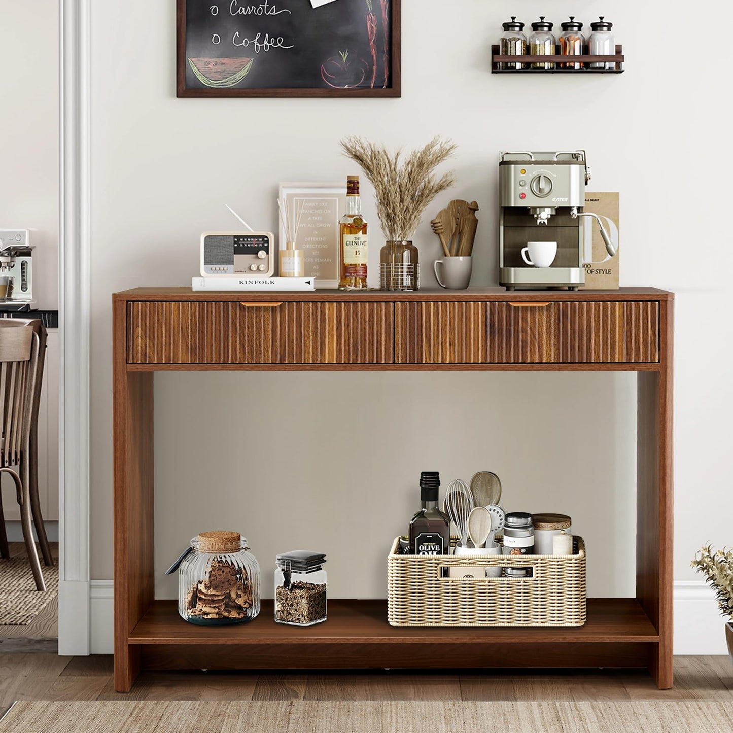 affeivul Entryway Table with Storage, Narrow Console Table with 2 Drawers, 43.3' Couch Table Behind Sofa Skinny for Living Room TV/Hallway Entrance Foyer, Mid Century Farmhouse Fluted Console Table