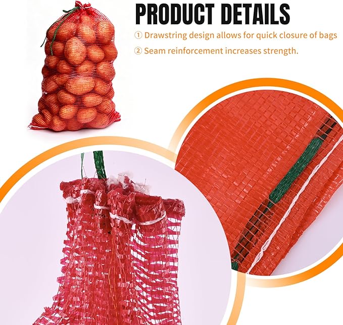 30 Pack 3 Sizes Mesh Onion Bags (18"x10", 24"x14", 31"x20"), Reusable Drawstring Fresh Produce Storage Bags for Onions, Vegetables, Potatoes, Citrus