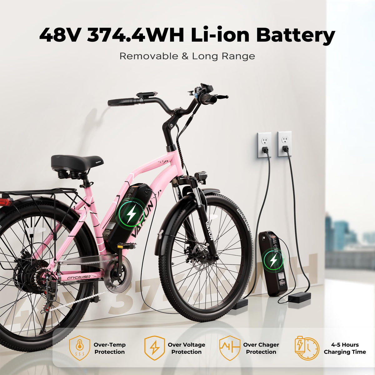 VARUN Electric Bike - 500W Adult Ebike Up to 40Miles, 48V Removable Battery, Shock Absorber, 7-Speed and Dual Disc Brakes,Stylish 26" Cruiser E-Bike Suitable for Commuting and Leisure
