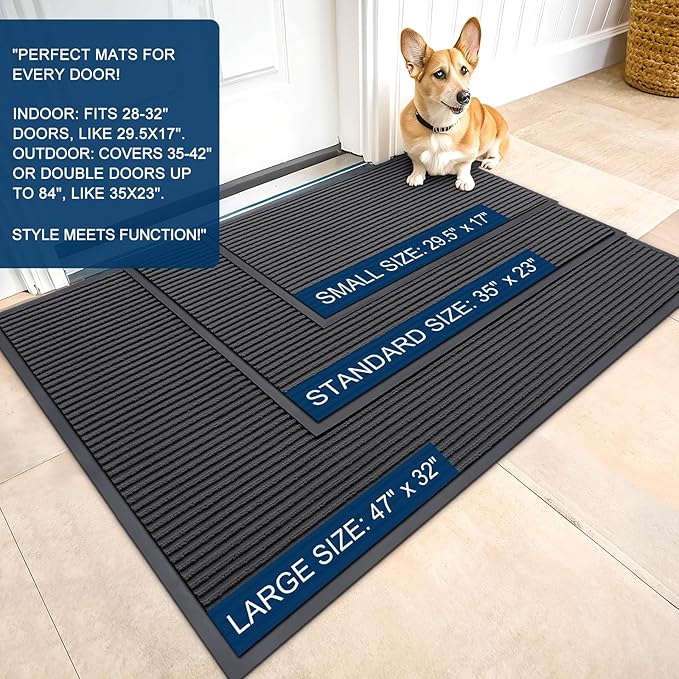 OLANLY Front Door Mat Indoor Outdoor Entrance, Waterproof Heavy Duty Doormat, Fade Resistant, Low Profile, Easy Clean Patio Porch Welcome Floor Mats for Entry, 47x30, Charcoal Grey