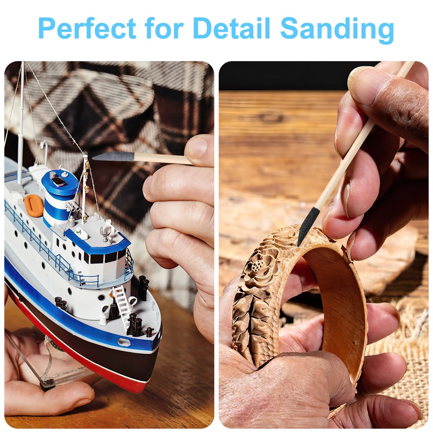 50PCS Premium Sanding Sticks, Double End Matchsticks Sanding Twigs of 120/280 Grit, Fine Detailing Polishing Sticks for Plastic Models/Wood/Metal/Small Area/Hole Sanding, 5.4 x 0.2 Inch