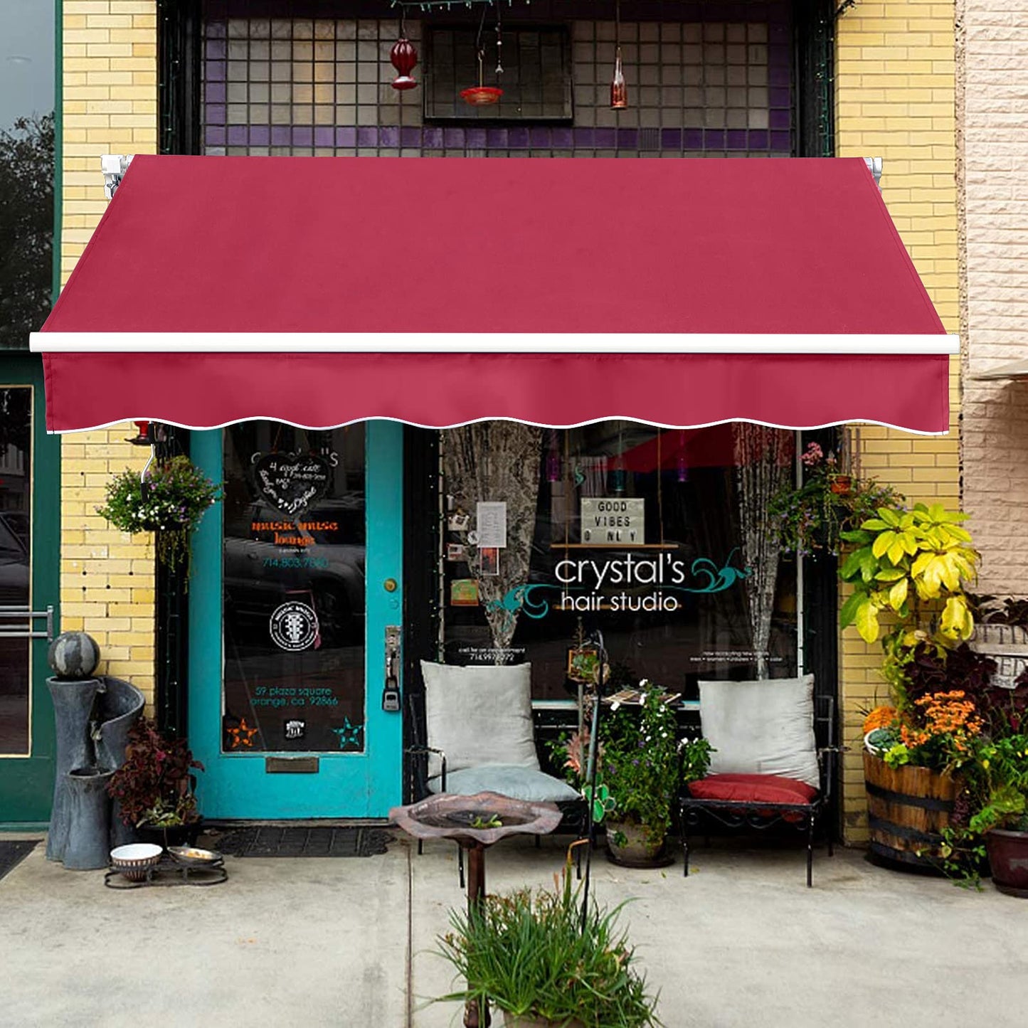 Grepatio 9.8x8.2 Ft Manual Retractable Awning, Aluminum Polyester Patio Door Window Awning, Sunshade Shelter with Crank Handle, Outdoor Canopy - Burgundy