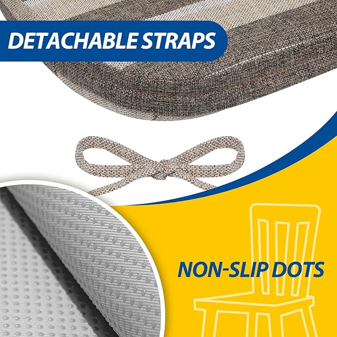 AAAAAcessories D-Shaped Chair Cushions, 2" Thick Dining Chair Pads with Ties and Removable, Machine-Washable Cover, 17" x 16", Boldstripes Chocolate/Beige