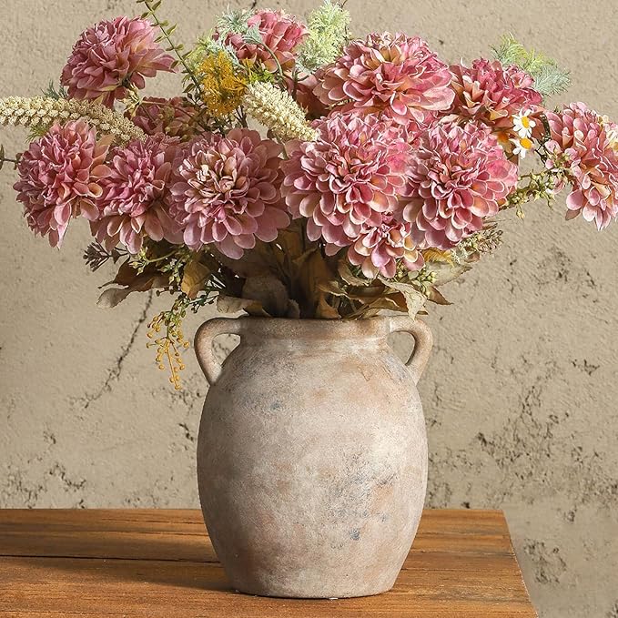 Dobbyby Ceramic Flower Vase 7.6 inch Farmhouse Rustic Vase Decorative Pottery Terracotta Vases for Home Decor Table Mantle...