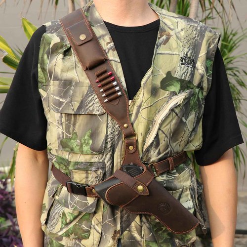TOURBON Adjustable Leather Chest Rig Pistol Holster with Ammo Holder Shoulder Strap