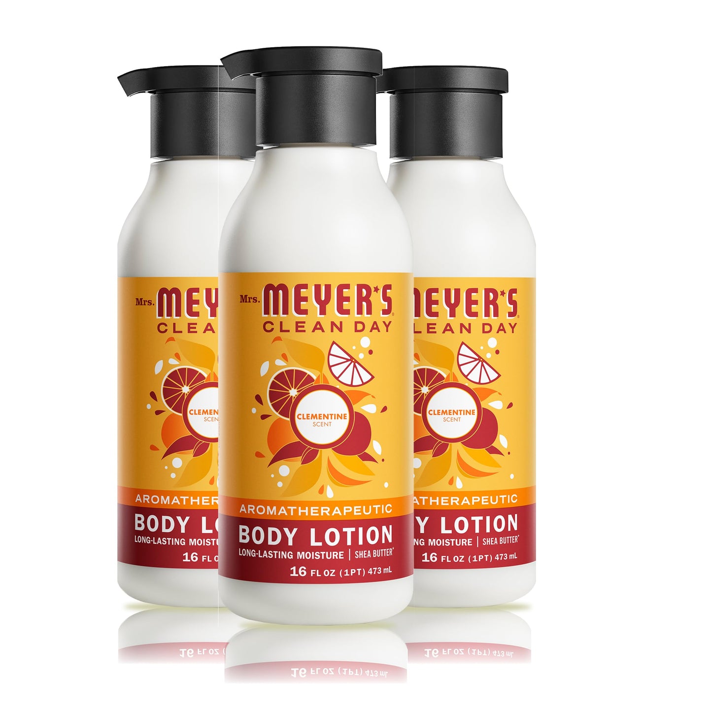 MRS. MEYER'S CLEAN DAY Body Lotion for Dry Skin, Non-Greasy Moisturizer Made with Essential Oils, Clementine, 16 fl. oz - Pack o