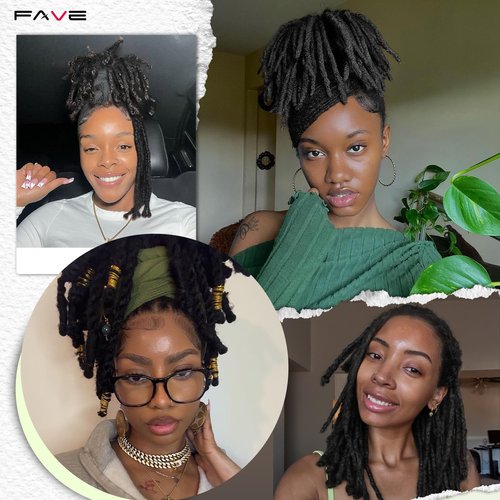 FAVE 10 Inch Human Hair Dreadlock Extensions,Handmade Loc Extensions Realistic locs Extension for Black Women (Width 0.6cm，Natural Black，30 Strands)