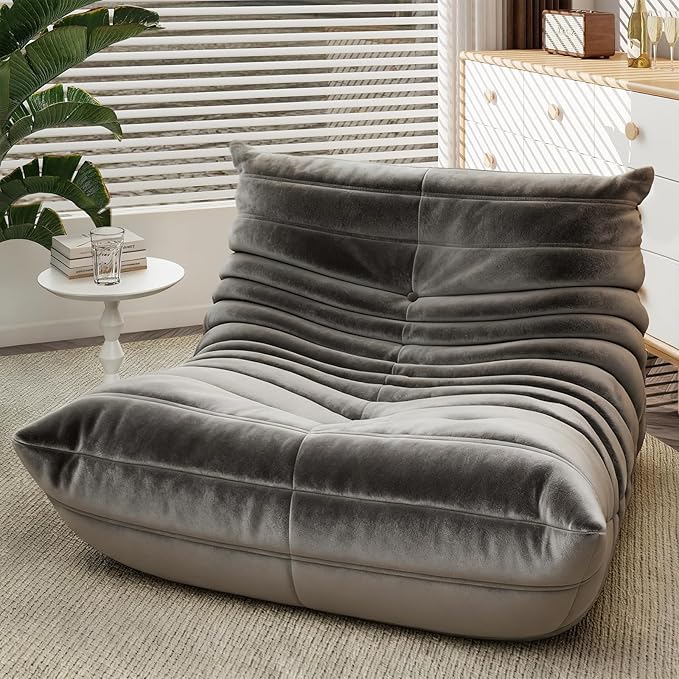 Bean Bag Chairs for Adults - Comfy High-Density Foam Fireside Chair, Adult Size, Soft Dutch Velvet Cover Beanbag Couch, Versatile for Living Room, Bedroom, Dorm, Reading & Gaming (Grey)