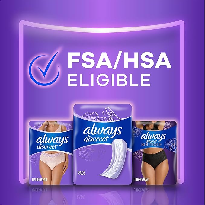 Always Discreet Adult Incontinence Pads for Women, Heavy Absorbency, Long Length, Postpartum Pads, 39 Count