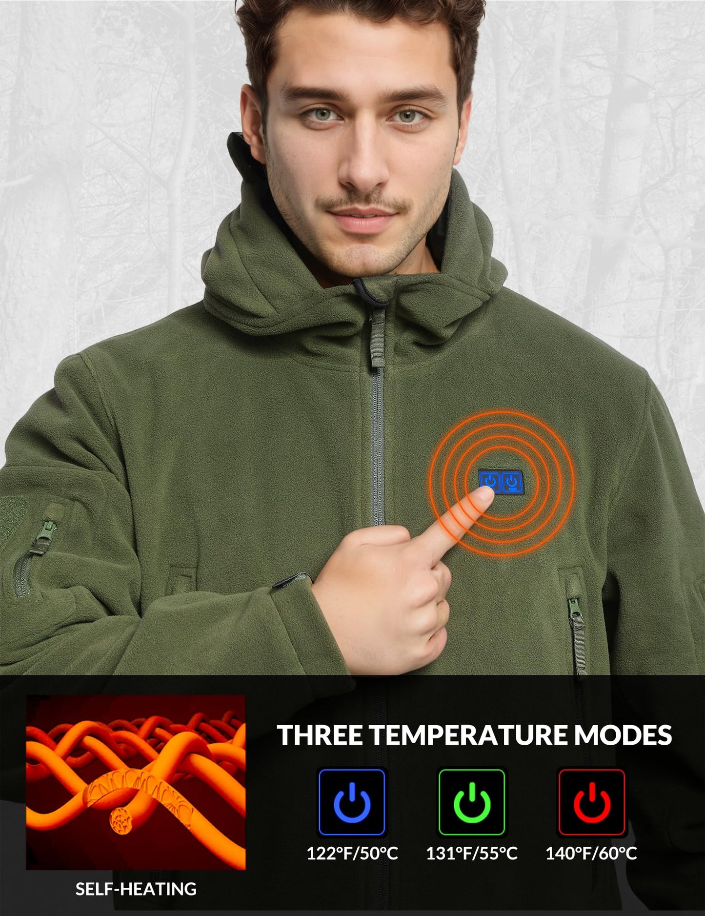 ANTARCTICA GEAR Heated Jacket with 12V 16000mAh Battery Pack, Polar Fleece Coat for Men Women, Fit Zip Hood Winter Jacket