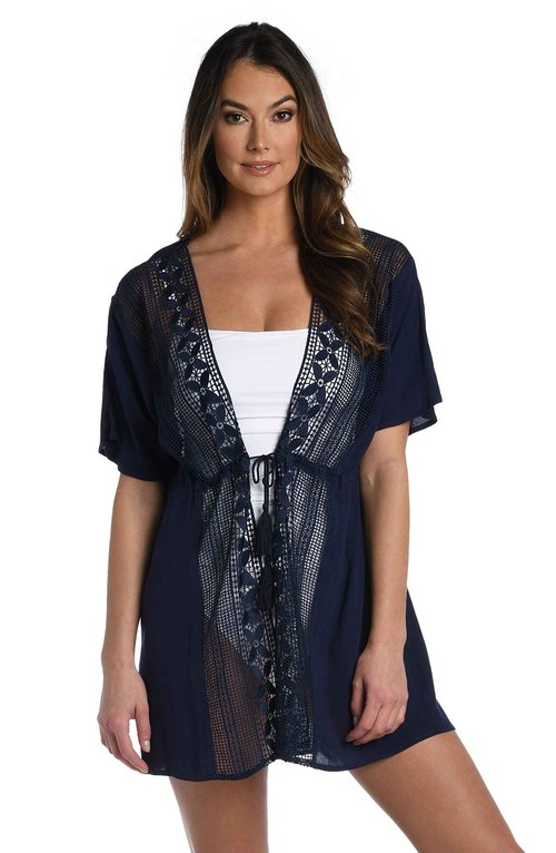 La Blanca Womens Kimono Swimsuit Fashion Swimwear Cover ups, Indigo Coastal Covers, Large US