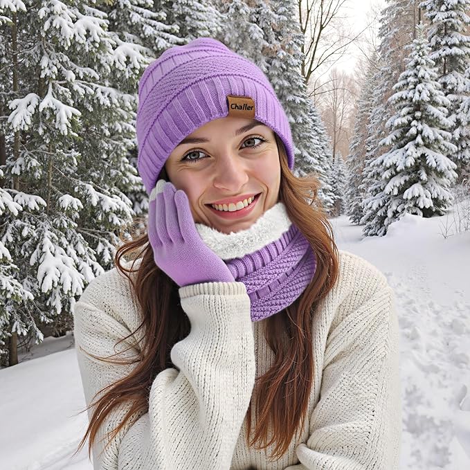 Winter Hats for Women Beanie Hat Warm Thick Knit Skull Cap Hat and Scarf Gloves Sets