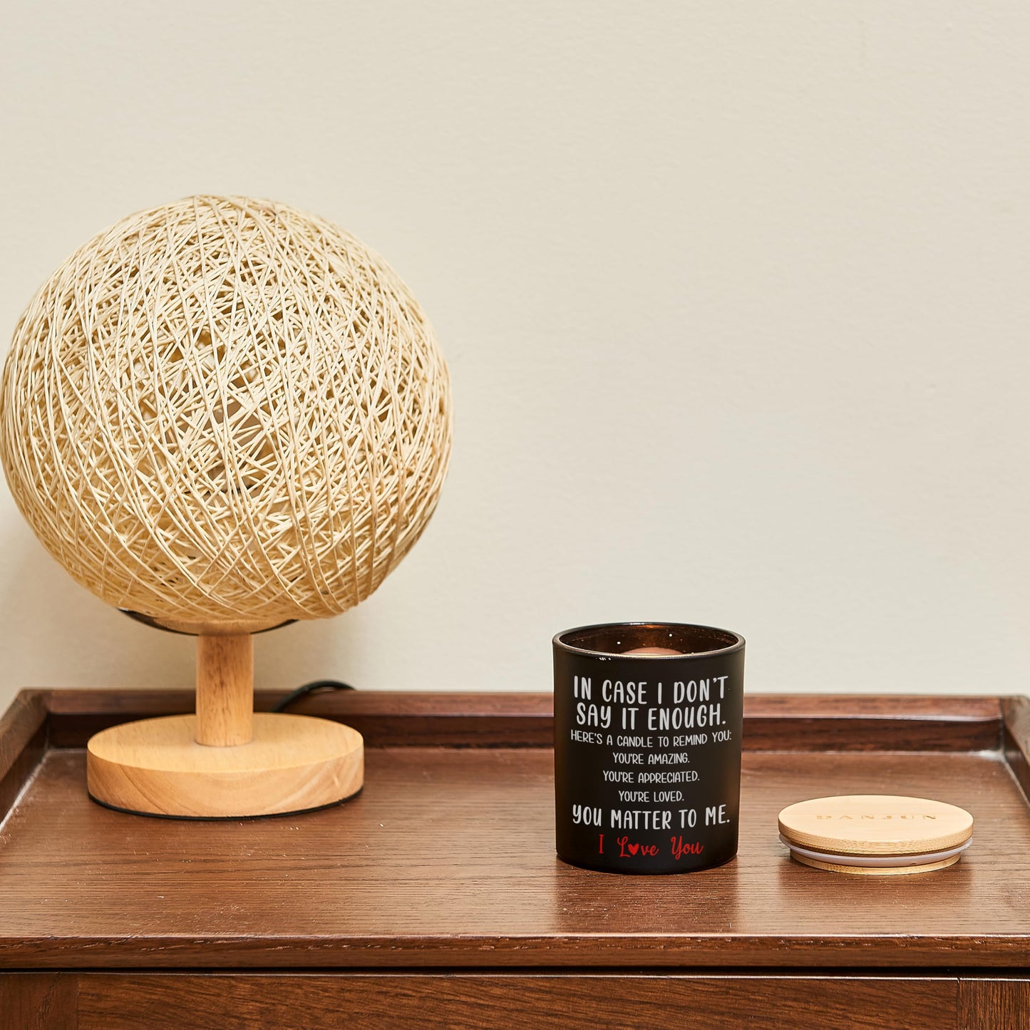 DANJUN Mother's Day Candle - Anniversary or Wedding Gift for Women - Romantic Gifts for Girlfriend & Boyfriend - Wooden Base & Gift Box Included - Vanilla & Lavender Scented - 10oz