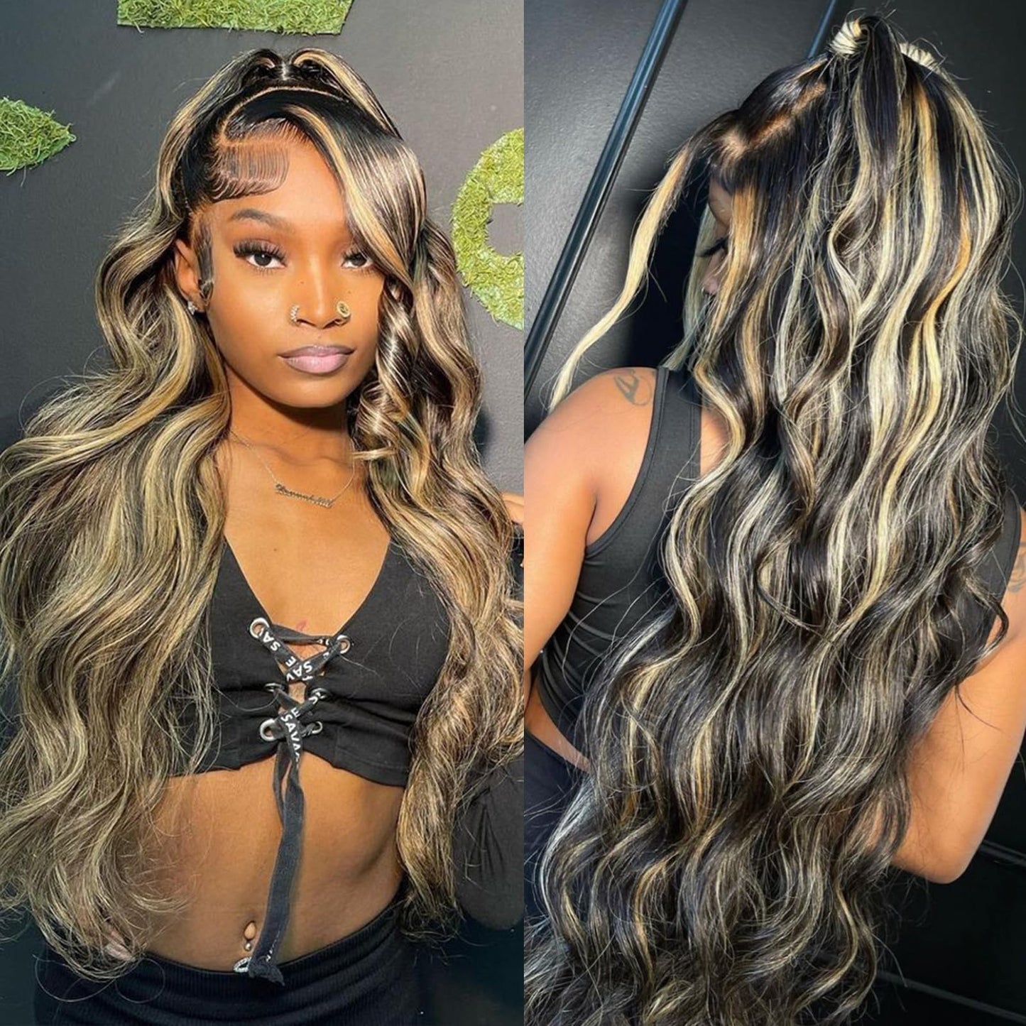 Kephare 34 Inch FB/27 Balayage Highlight Ombre Lace Front Wig Human Hair 250 Density Body Wave 13x4 HD Transparent Lace Front Wi