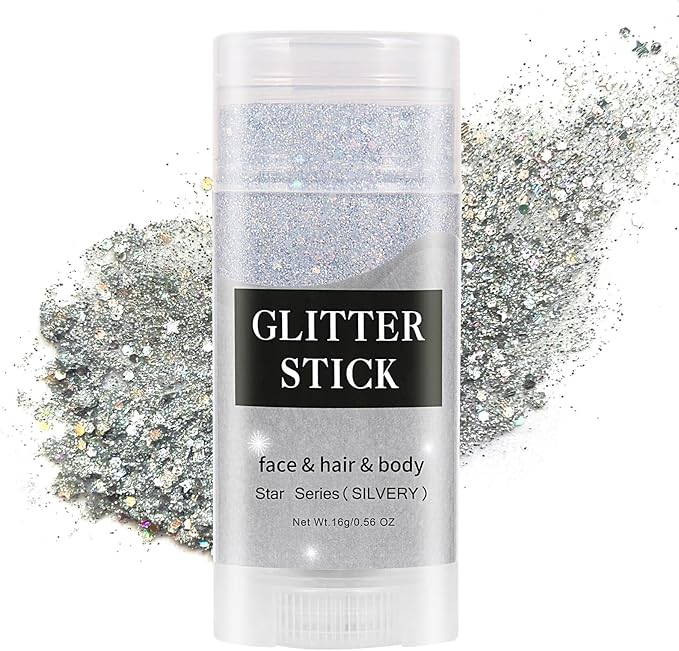 MEICOLY Silver Body Glitter Stick,Waterproof Halloween Face Glitter Gel,Chunky Glitter Face Paint,Mermaid Sequin Hair Glit...