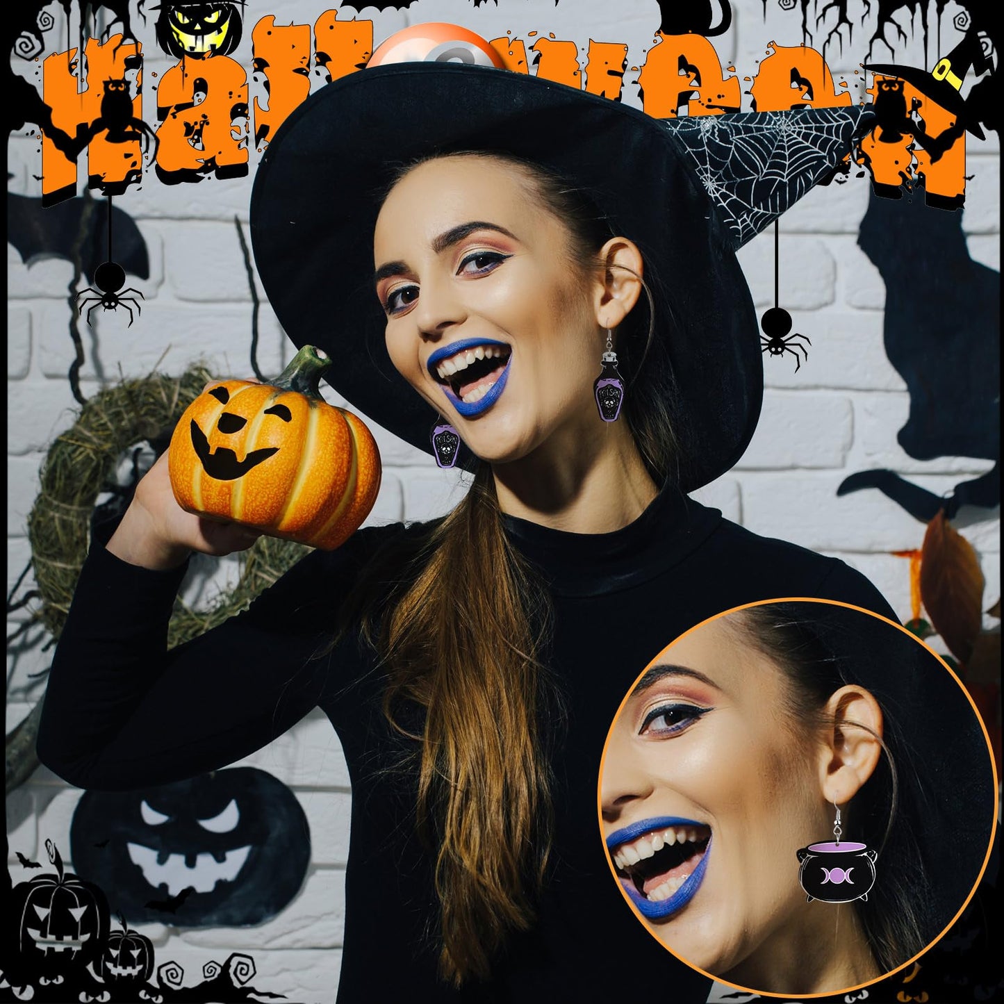 Kigeli 16 Pairs Halloween Earrings Ghost Pumpkin Bat Cat Earrings Gothic Cute for Women(Classic Style)