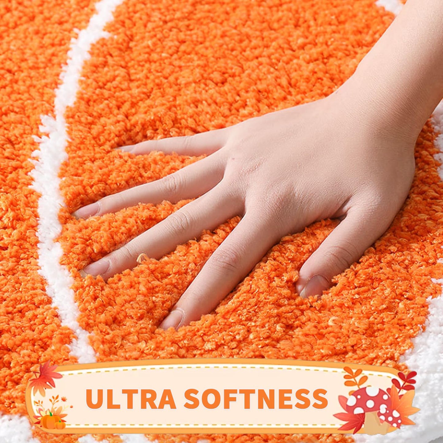 Cute Bath Mat, Pumpkin Bath Mat Halloween Bathroom Decor Mat, Extra Soft Fluffy Absorbent Non-slip Bathtub Mat, Machine Washable Funny Pumpkin Shape Bath Rug for Shower Bedroom Door 24x24IN (Orange)