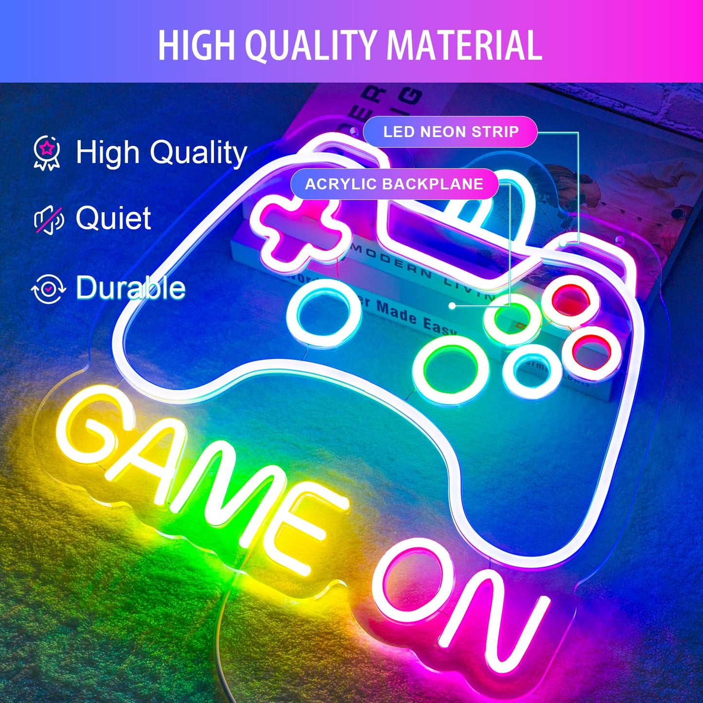 Basaneon Gamer Neon Sign, Dimmable Neon Controller Sign for Gaming Room Decor, USB Powered Gamepad Shaped Gaming Neon Sign for Teen Boys Room Decor - Best Gifts Led Gaming Sign for Teenage Boys Kids
