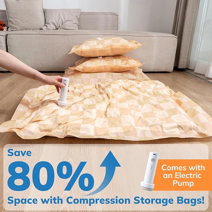 Oxford Cloth Vacuum Storage Bags- Space Saving Compression Bags for Clothes, Bedding, Dust & Moisture Proof (2 Medium Pack + Electric Pump)