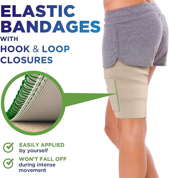 Premium Elastic Bandage Wrap - 6” (5pk) - Strong Compression - Self-Closing Reusable Bandages for Legs, Knee, Abdomen, Lymphedema - Body Wrap