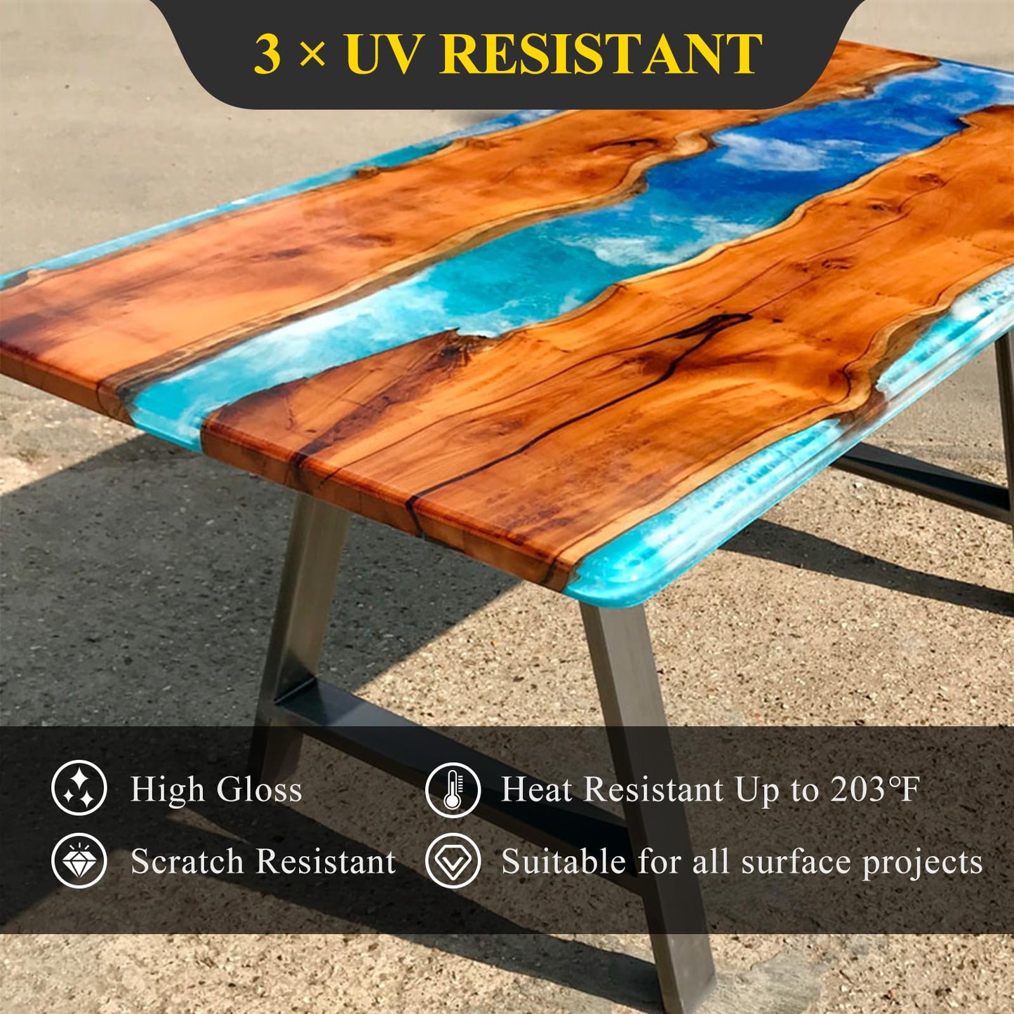 TAKIMO 1 Gallon 3× UV Resistant Epoxy Resin Kit - Ultra Clear Non-Yellowing Formula for Art & Furniture - High Gloss Table Top & Coating - 1:1 Ratio, 128oz