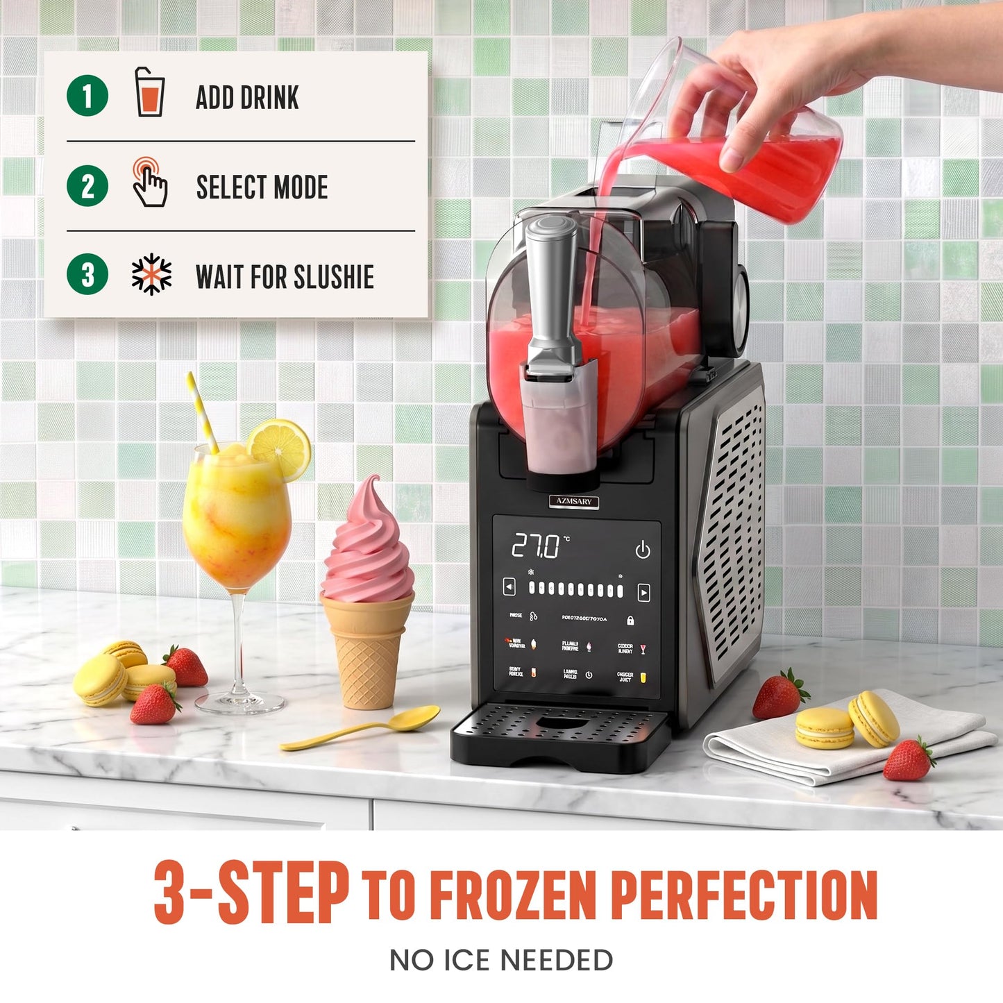 Slushie Machine, 85oz Ice Cream Machine & Slushy Machine for home, with LED Display, 6 Preset Programs for Margaritas, Frappés, Milkshakes, and Soft Serve, Automatic Cleaning, No Ice Needed