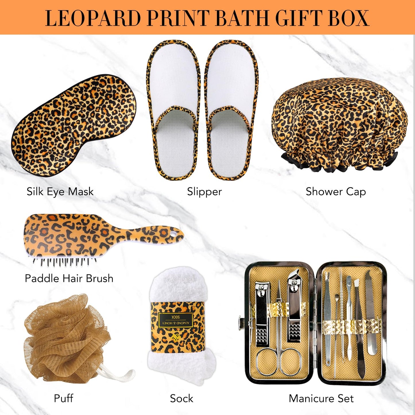 Bath Gift Set for Women, XXL 20 Pcs Skin Care Set Leopard, Slef Care Gifts Set , Mother's Day, Valentine, Birthday, Christmas, Home Spa Kits with Shower Gel, Body Lotion, Shower Cap, Manicure Set