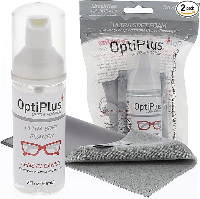 OptiPlus Ultrasoft Foam Lens Cleaner and Dual-Purpose Microfiber Cloth | Streak-Free Glasses Cleaner