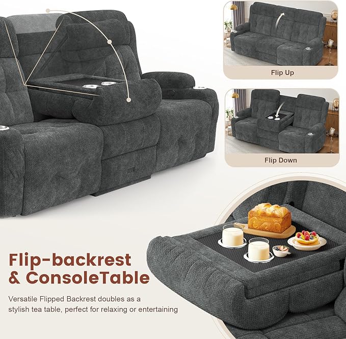 Recliner Sofa, Massage Reclining Sofa 3 Seater Sets Fabric Reclining Couch, RV Loveseat Couch Clearance with Flip Back Console, Storage, Cup Holders, Wall Hugger Reclining Couch for Living Room